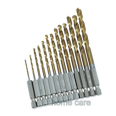 Neu 13-teilig HSS titanbeschichtete Bohrer-Set 1/4 Zoll Sechskantschaft 1,5 mm - 6,5 mm PORTOFREI