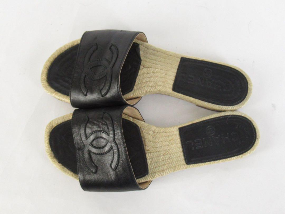 CHANEL Sandal CC Logo Leather EU 37 Black Used From Japan | eBay