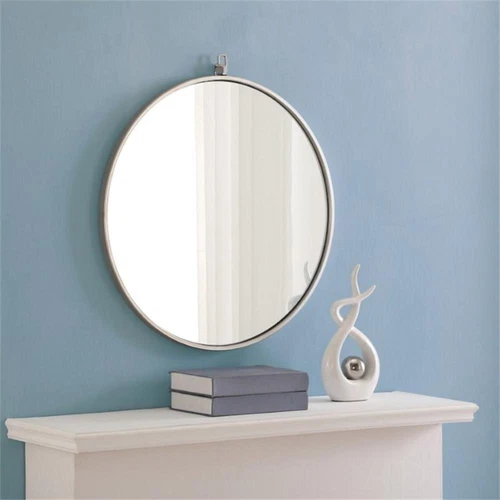 Elegant Decor Rowan 24" Round Metal Frame Hooked Mirror in Silver - Picture 5 of 9