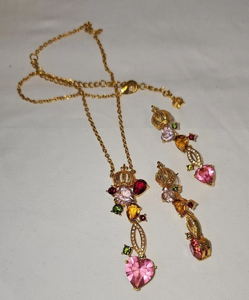 Pompöös Schmuck-Set Kristall Collier /Ohrhänger -hochw.Vergoldet Halskette... - Bild 2 von 4