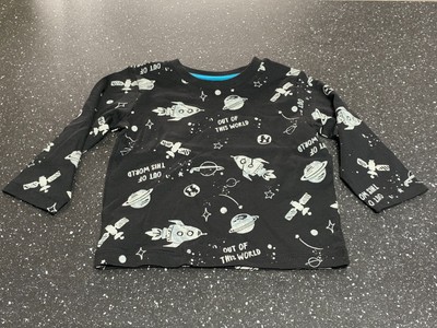 Matalan T-Shirt Top 'Outer Space' L/Sleeved 9-12m 12-18m Black Mix BNWT