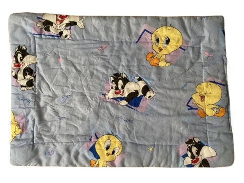 Vintage Baby Looney Tunes Crib Comforter Quilt Blanket Baby Tweety & Sylvester - Afbeelding 1 van 7