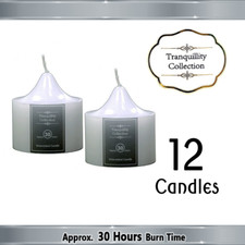 12pk Tranquillity 30 Hours Church Candles Unscented Wedding Pillar Night Lights