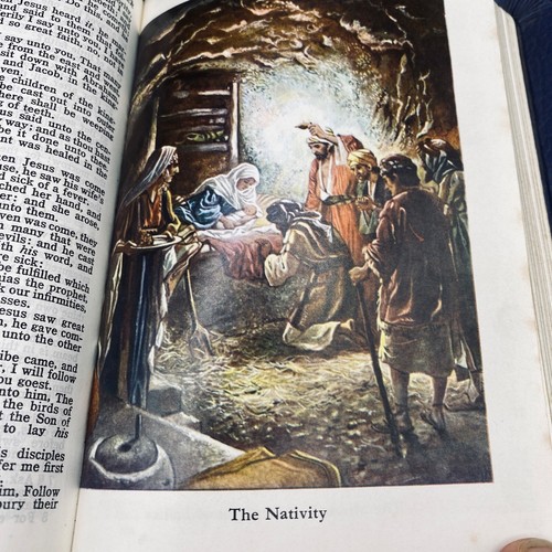 KJV BIBLE Overhang Blue Cover Illustrated Ribbon Gilt Edge & Maps VG Condition - Picture 19 of 23