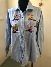 Vintage Casey Colman Western Shirt Womens Cowboy Boots Long Sleeve Cotton M / L