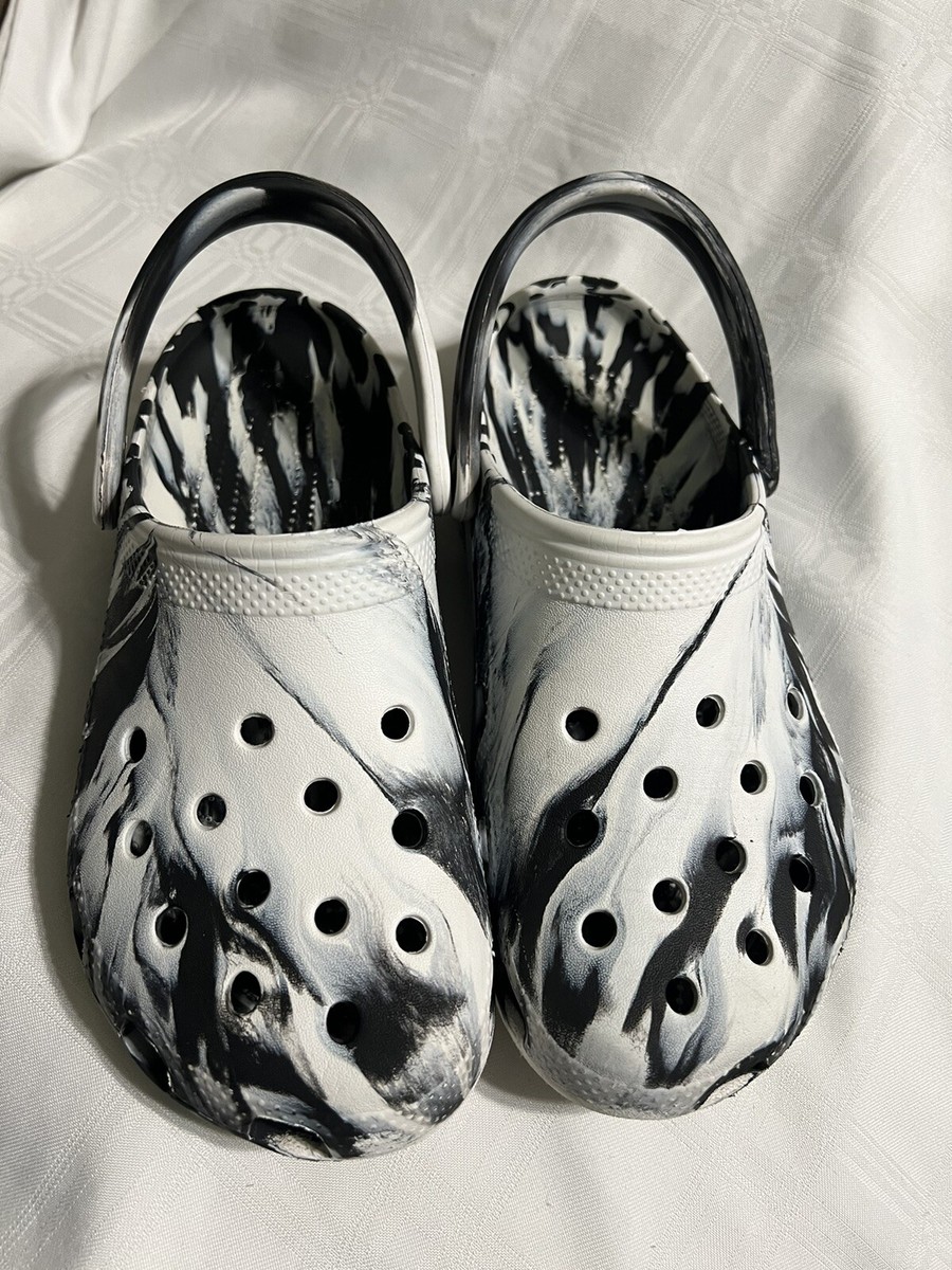 CROCS Slides Classic Marbled Clog White & Black Unisex Size