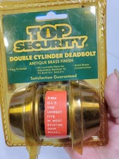 NOS Seguridad Superior Doble Cilindro Deadbolt Antiguo Acabado Latón Llave-Ambos Lados