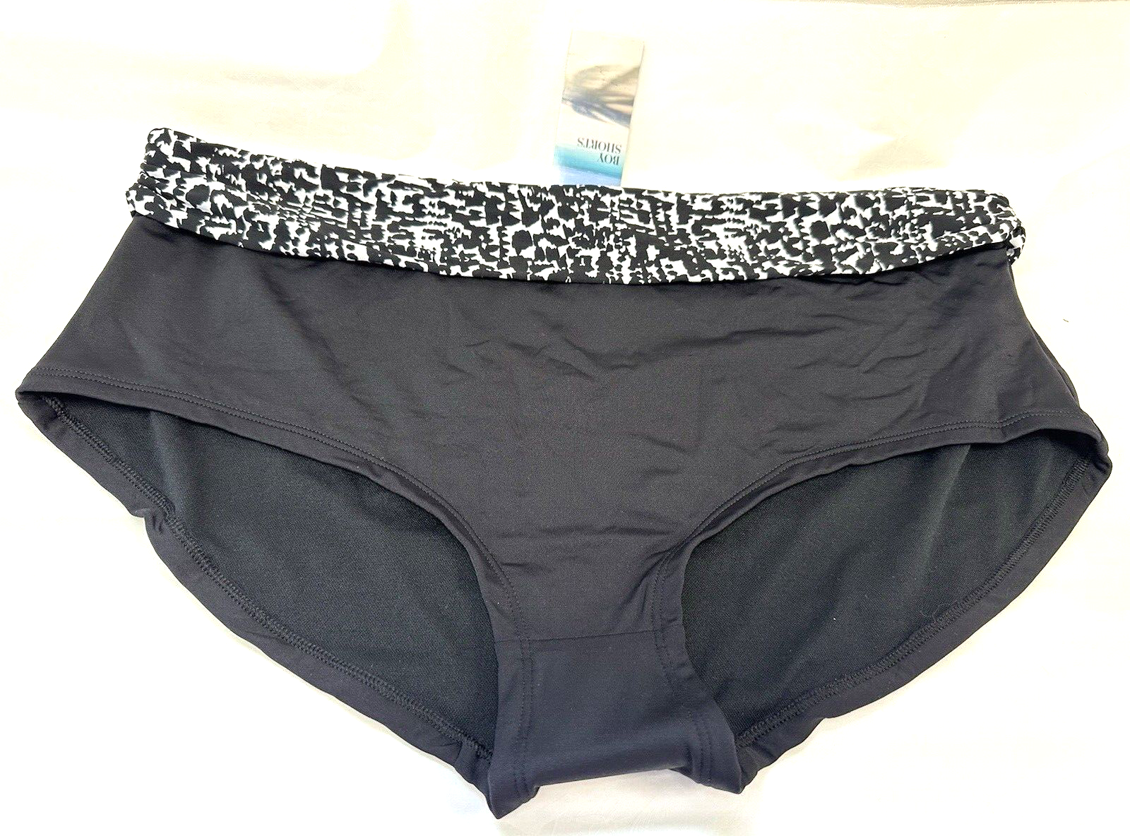 NEW! M&S Marks & Spencer UK22 black/white roll top boy shorts bikini bottoms