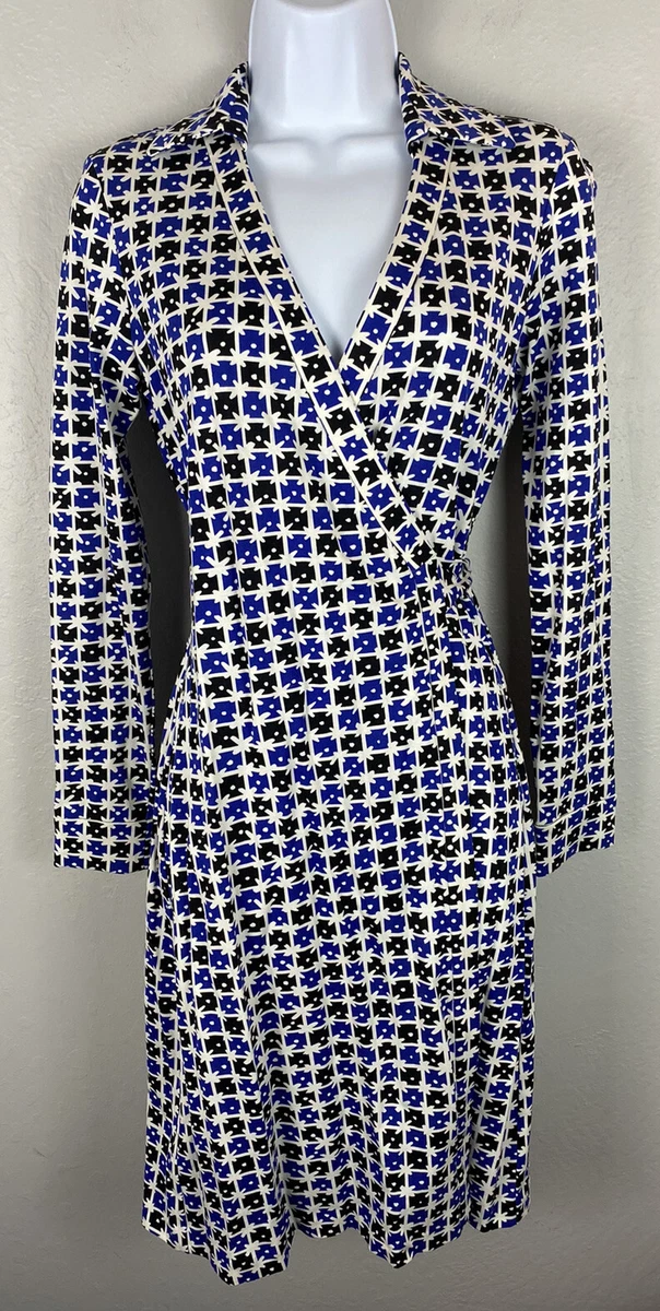 Diane Von Furstenberg Jeanne 2 Silk Blend Wrap Dress Size 2 Navy Blue Black