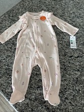 NEW- Carter  s Pink Bird  Floral Footed One Piece Size 6 Months  24-27 Inches 
