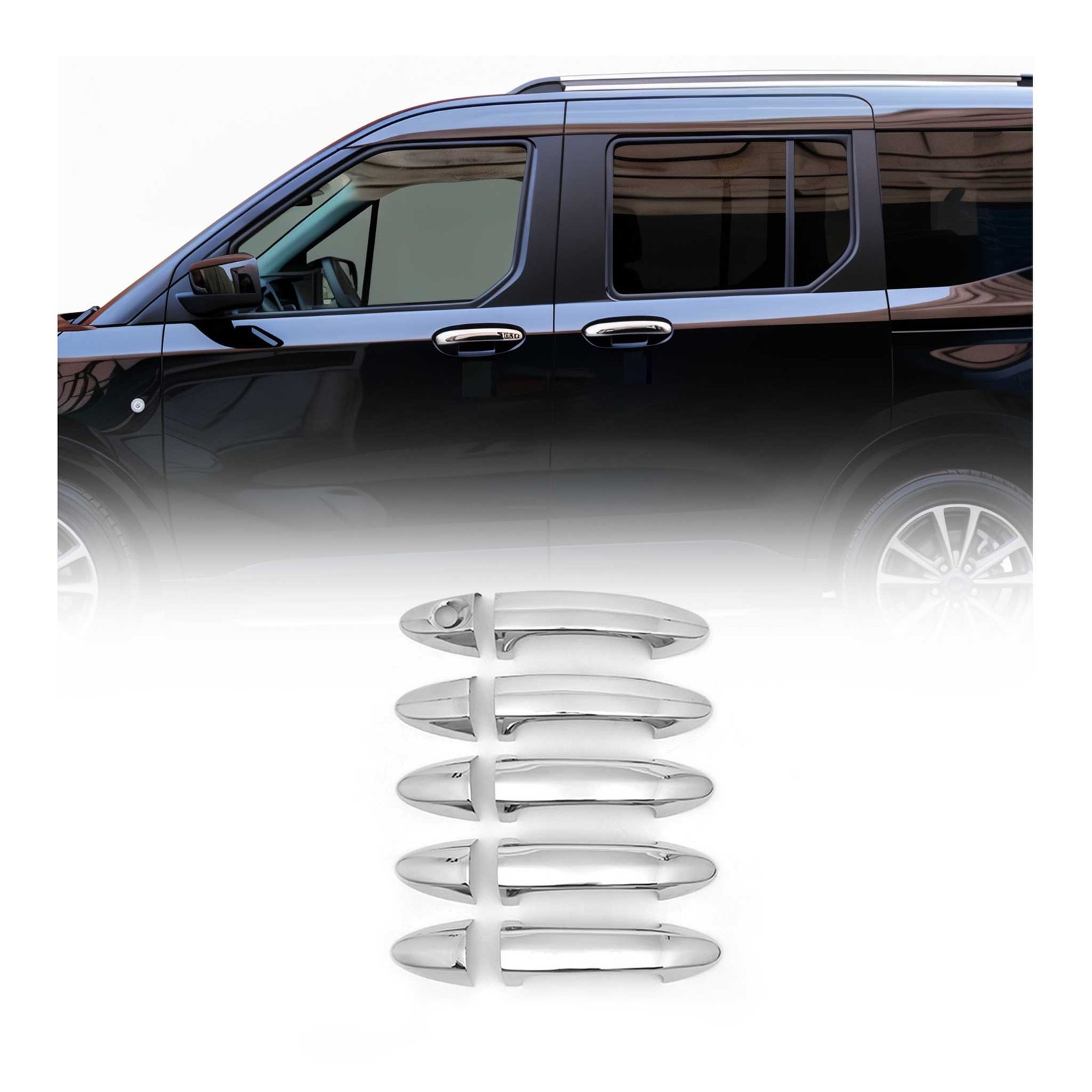 Couvre-poignées de porte Argent pour Ford Tourneo Courier 2023-2026 - Kit 10 pièces