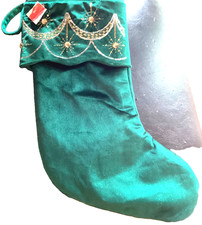 Wondershop Green Velvet Christmas Stocking 17 Gold Sequin Starburst Holiday