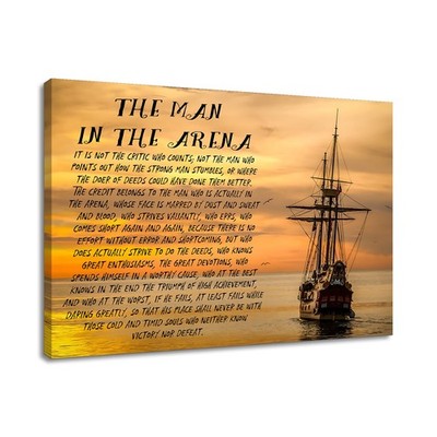 Motivational Canvas Wall Art, The Man in the Arena Quote Single Panel Framed ...