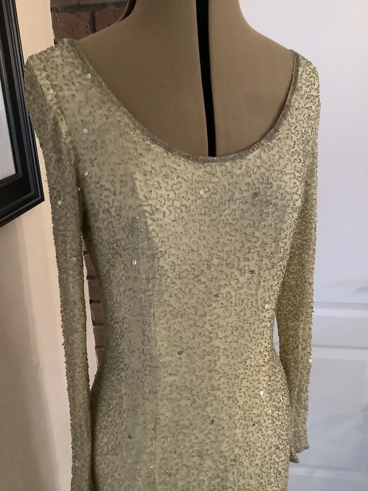 Ladies Designer Vintage Frank Usher Lemon Sequinned Gown. Size 12 - Image 2 of 4