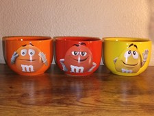 3 Mars M&M Candy Bowls Yellow Orange Red Ceramic Ice Cream Berry Snack Cups Set