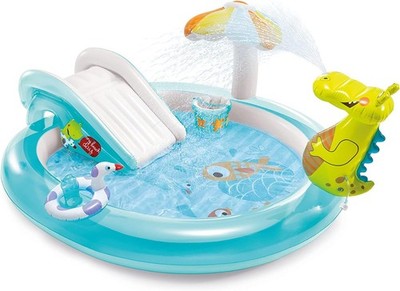 Outdoor Inflatable Kiddie Pool with Slide, Sprinklers & Floatie for Kids Water P