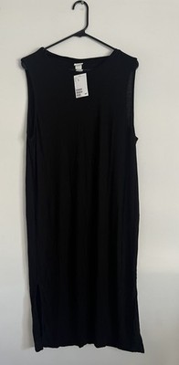 H&M Black Sleeveless Midi Dress Size XL Bodycon Ribbed Stretch Crew Neck NWT