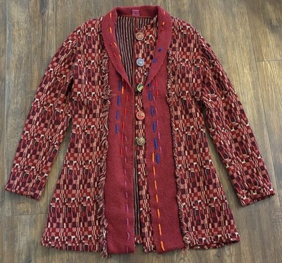Save The Queen Cardigan Sweater Wool Italy Colorful Buttons Artsy Avant Garde- L