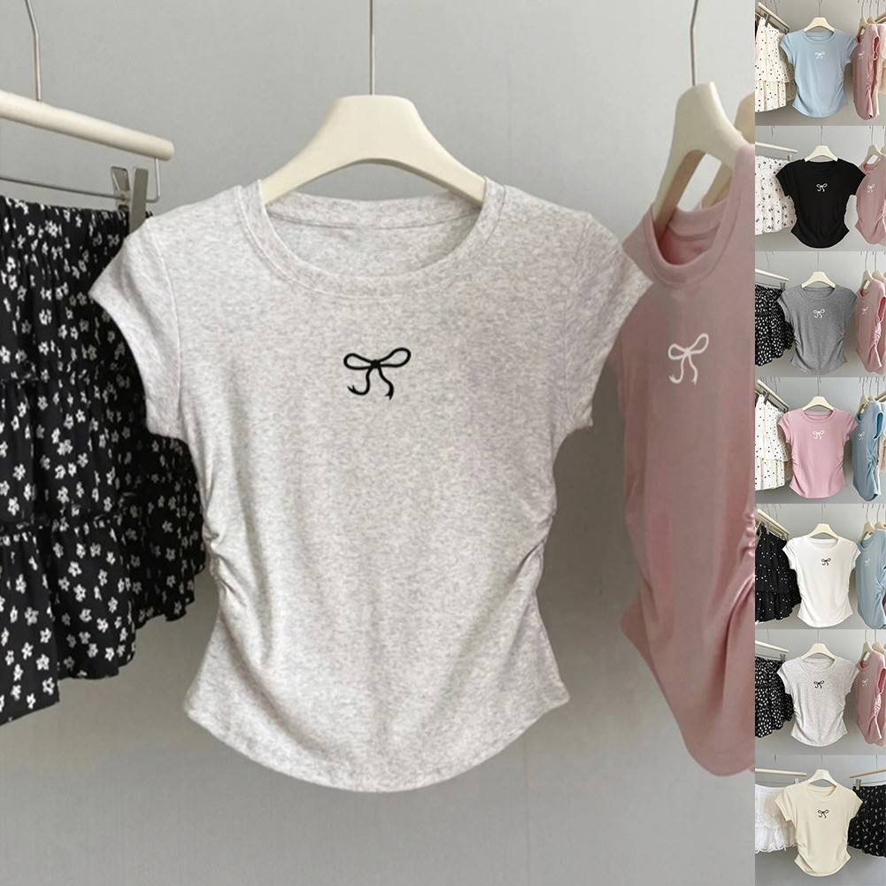 ALTRA Comodo top donna plissettato fiocco con maniche corte per clima caldo