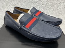 Gucci Horsebit Driver Grained Leather Navy Stripe Loafers EU 42 US 9 H252