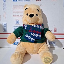 Winnie the Pooh Disney Store Authentic 11.5'' Plush Bear Green Sweater Scarf