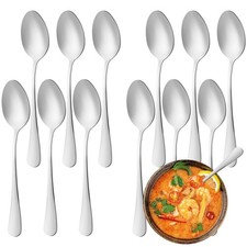 12 Pcs Dinner Spoons Set, FoodGrade Stainless Steel Tablespoons, Durable Meta...