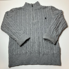 Polo Ralph Lauren Boys 8 Gray Cable Knit Cotton Quarter Zip Sweater Old Money