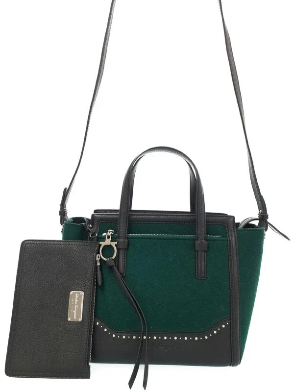 Ferragamo — Salvatore Ferragamo 2-Way 21 G809 Leather Black Shoulder Bag Women's #TB1308