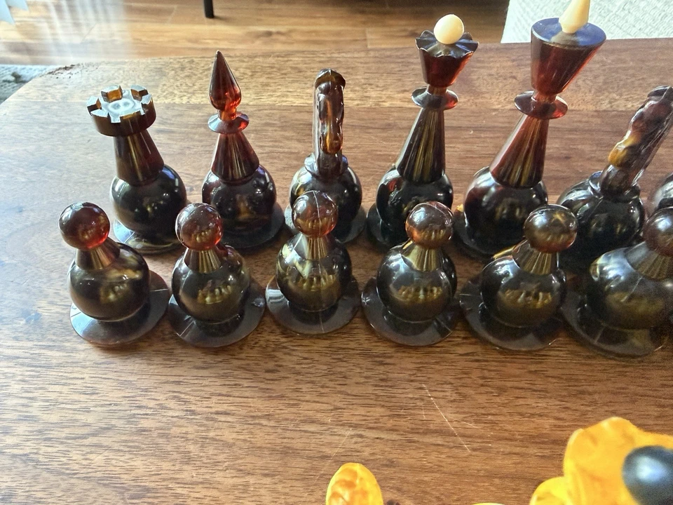 Juego de ajedrez ámbar soviético - Ajedrez Ambroid URSS - Juego completo de ajedrez vintage 1970 Foto 3 de 4