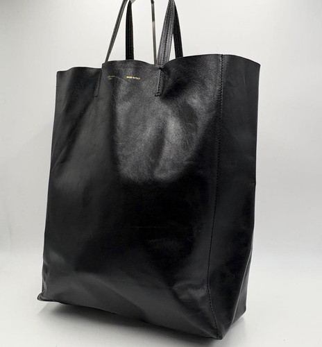 CELINE Horizontal Cabas Tote Bag Black Leather A4 Italy Phoebe Old Logo Auth