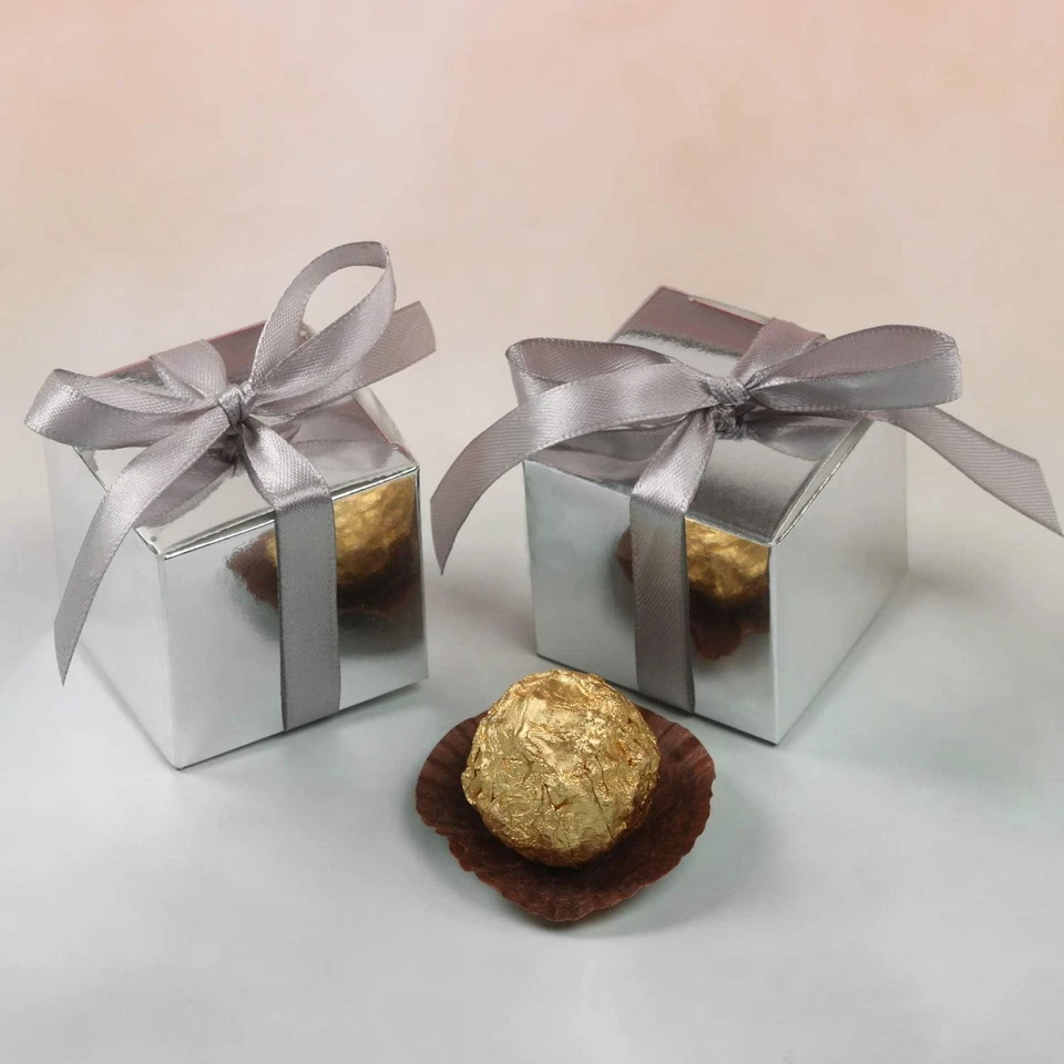 Cajas de regalo plateadas metálicas de alta calidad 100 un. - Elegante diseño de 3x3x3 pulgadas Foto 4 de 4