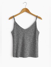 Victoria's Secret Gray Ribbed V-Neck Camisole Large Feminine Great Condition