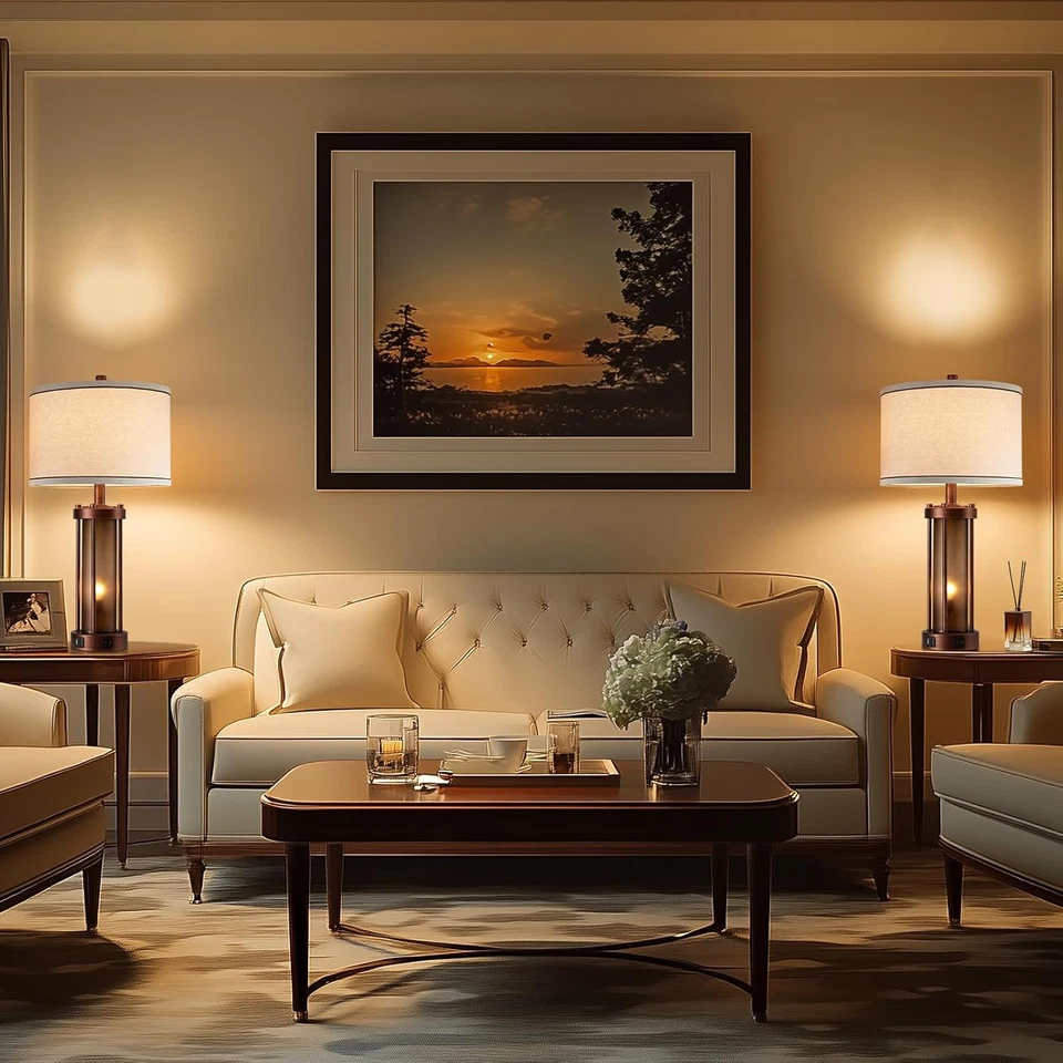 Set of 2 Farmhouse Table Lamps for Living Room, Rustic Bedside Lamps with 2 USB - Image 4 of 4