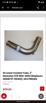 Stainless Steel Peterbilt 357 379 Lower Coolant Tube Fits C15 3406E OE# 07-06462