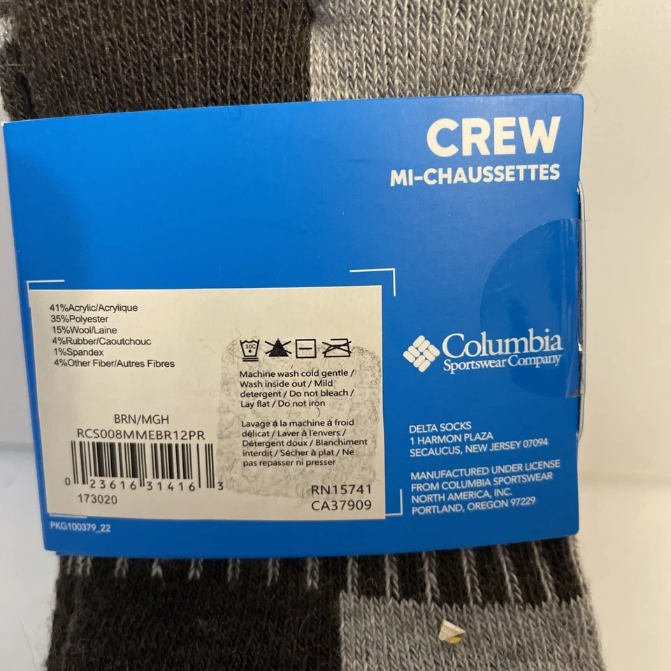 Novo! Meias masculinas Columbia mistura de lã tripulação pacote com 2 tamanho 6-12 marrom  - Imagem 2 de 3