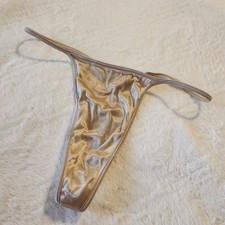 Vintage Victoria's Secret Second Skin Satin Thong V String Gold Size Large