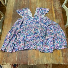 Matilda Jane Blouse XL Blue Purple Paisley Flutter Sleeve Flowy