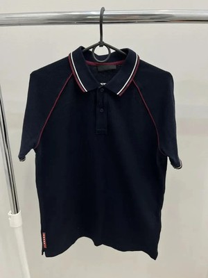 Prada Red Label Navy Blue Cotton Polo Shirt Size L
