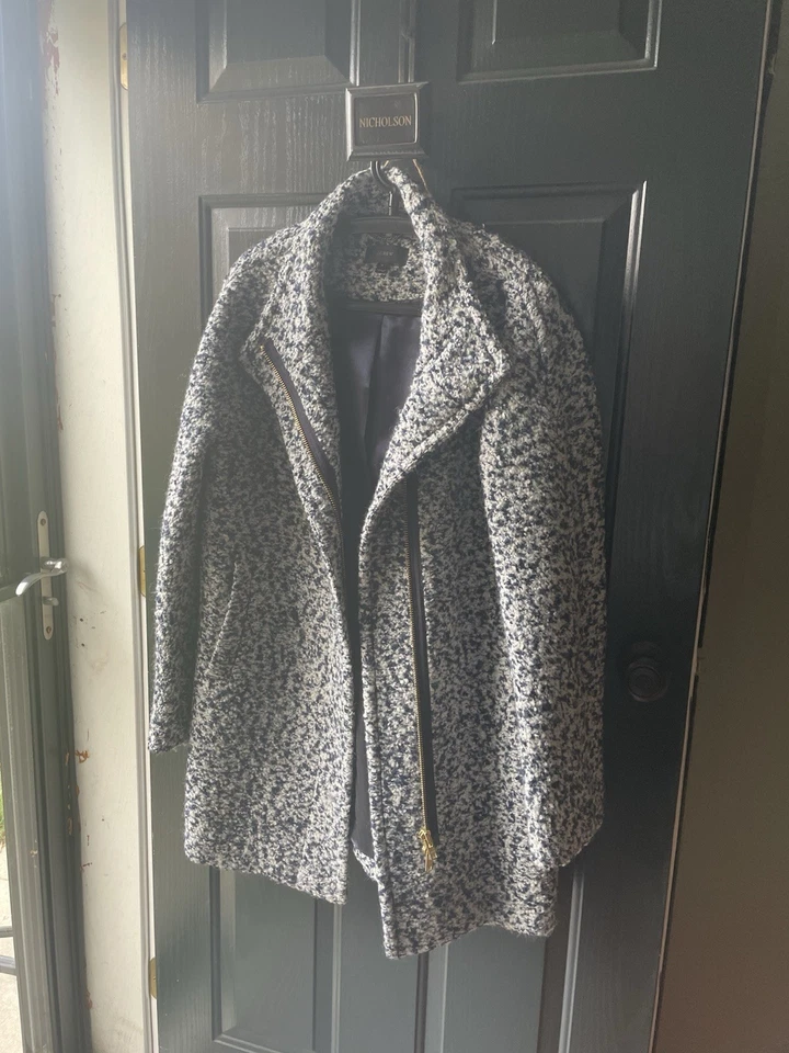 J Crew Cocoon Coat Stadium Wool Blend Women's 12 Light Gray Mid Length Full Zip - Image 3 of 4