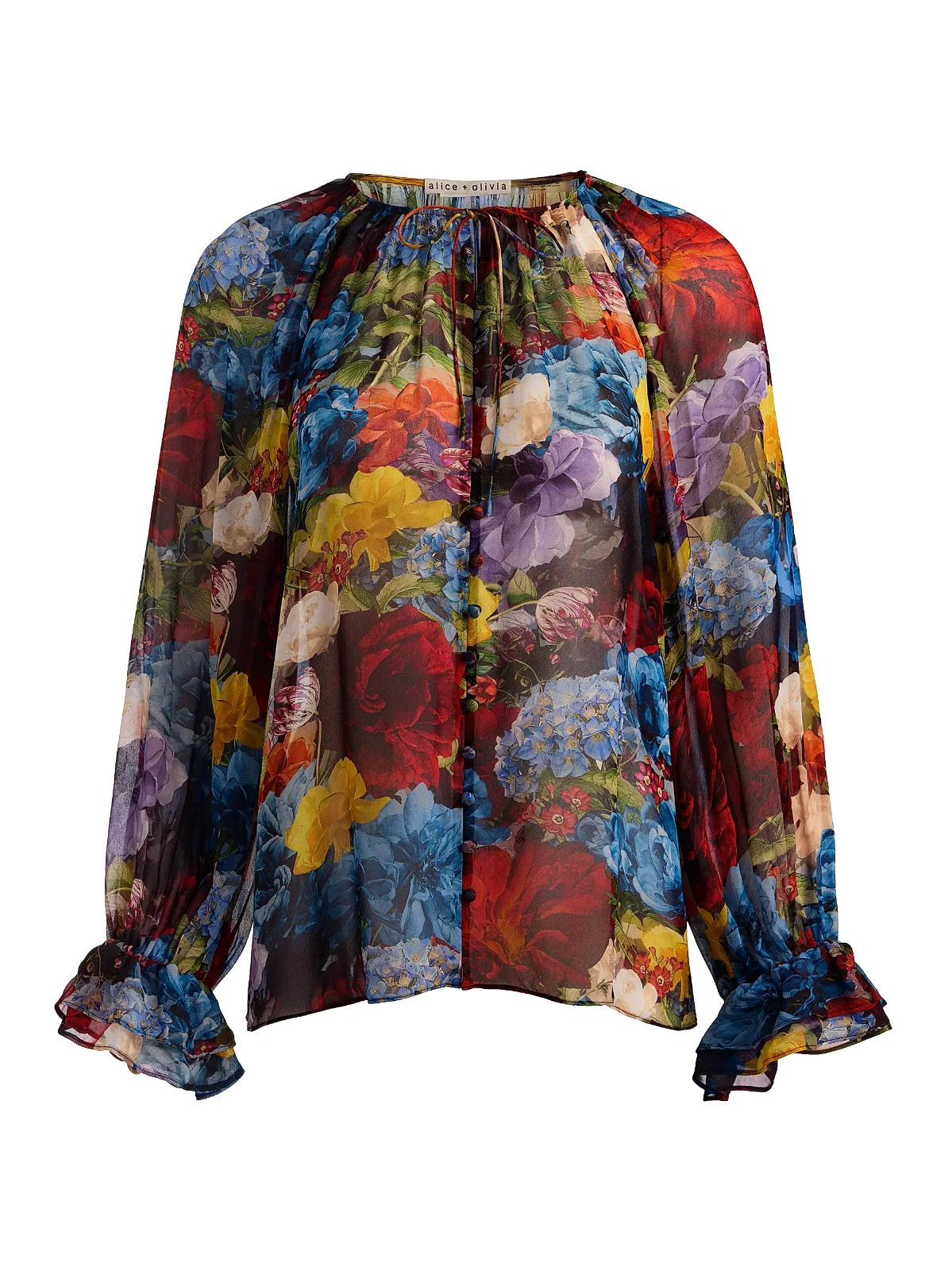NEW, ALICE + OLIVIA Josephine Split Neck Blouson-Sleeve Blouse Sz XS #T3806