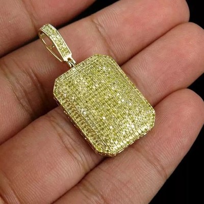 2Ct Round Cut Lab Created Yellow Dog Tag Women's Pendant 14k Yellow Gold Plated