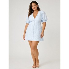Bardot Talullah Jacquard Puff Sleeve Mini Dress XL 10 Soft Blue NWT Floral