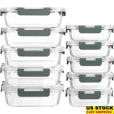 10 Pack Glass Meal Prep Containers Airtight Lids Microwave Safe Stackable New