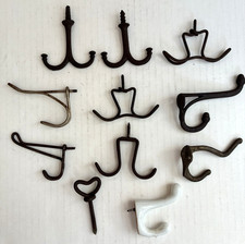 11 VINTAGE MIXED LOT SCREW IN WIRE COAT HOOKS HAT HALL TREE RUSTIC