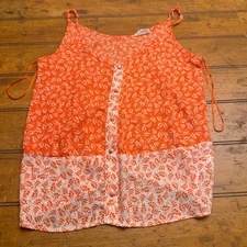 Sienna Sky Orange White Floral Print Button Front Cami Tank Top Womens Small