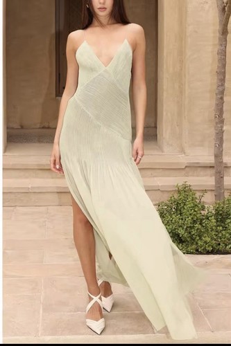 Pleated Sage Slip Dress