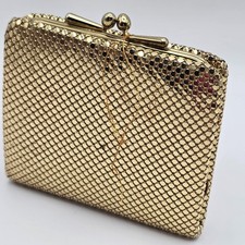 Vintage La Regale Gold Mesh Wallet Tri Fold Kiss Lock Bills Coins NWOT