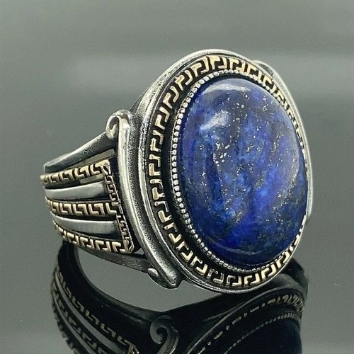 Turkish Handmade Silver Lapis Lazuli Men Blue Gemstone Ring