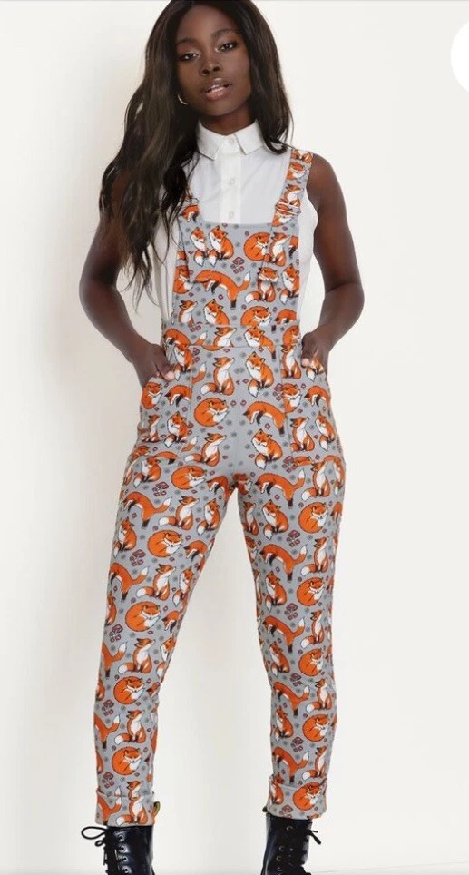 BlackMilk Overalls Fox and Mushroom Gray Orange Rare Sz Small Vintage Australia