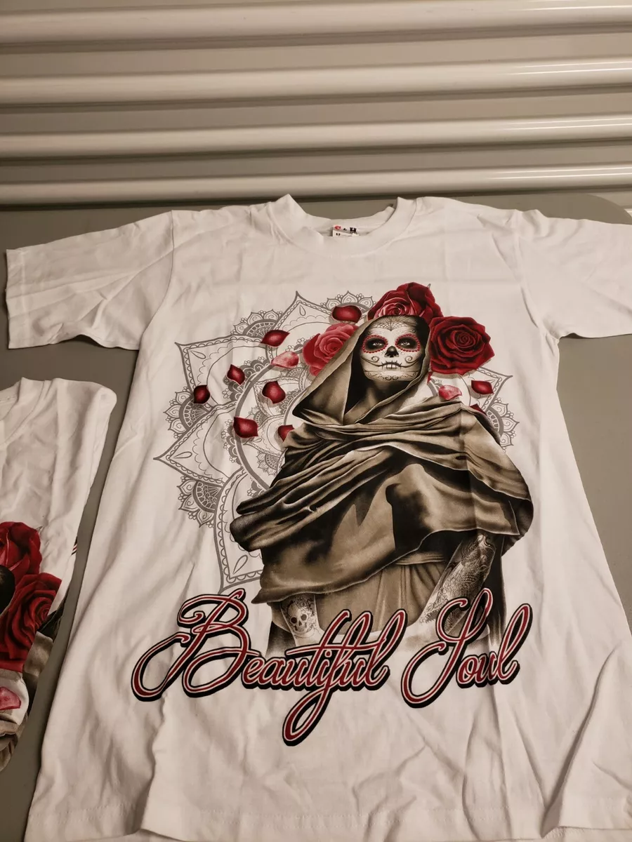 BEAUTIFUL SOUL WHITE T SHIRT PLAYERA MENS SIZE MEDIUM CHOLO STREETWEAR HOMIES